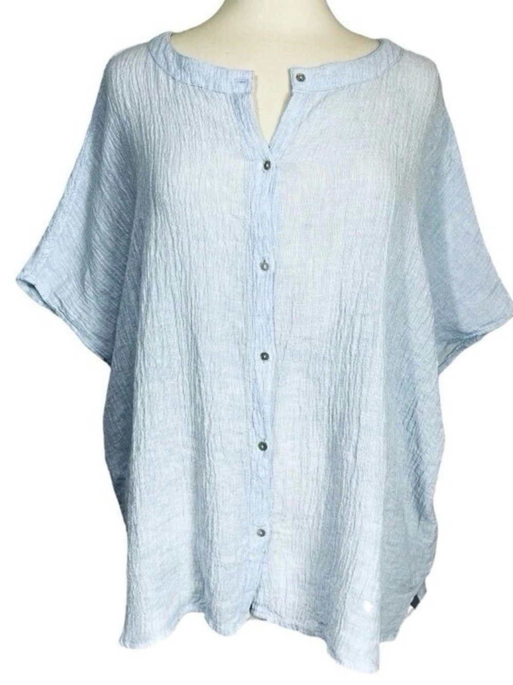 Lightweight Button-Front textured linen Top in Pale Blue